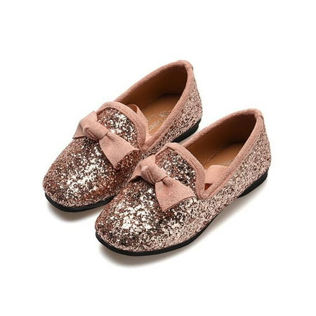 KidUtowu Kids Girls Children Princess Shoes Bow Glitter Flats Wedding Party Loafers Pumps