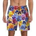 thumbnail image 3 of Uemuo The Garden Tricolor Pansy Flower Pattern Mens Swim Trunks Quick Dry Board Shorts with Mesh Lining, Stretch Beach Shorts Quick Dry No-Chafing Board Shorts-, 3 of 9