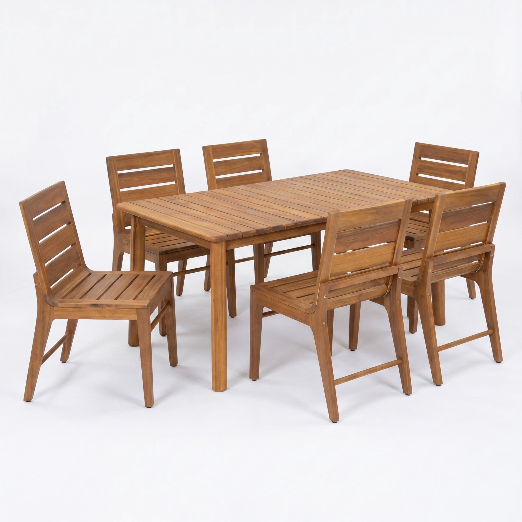 Christopher Knight Home 7-Piece Wood Outdoor Dining Set, Extendable Table with Slatted Armless Chairs, Teak