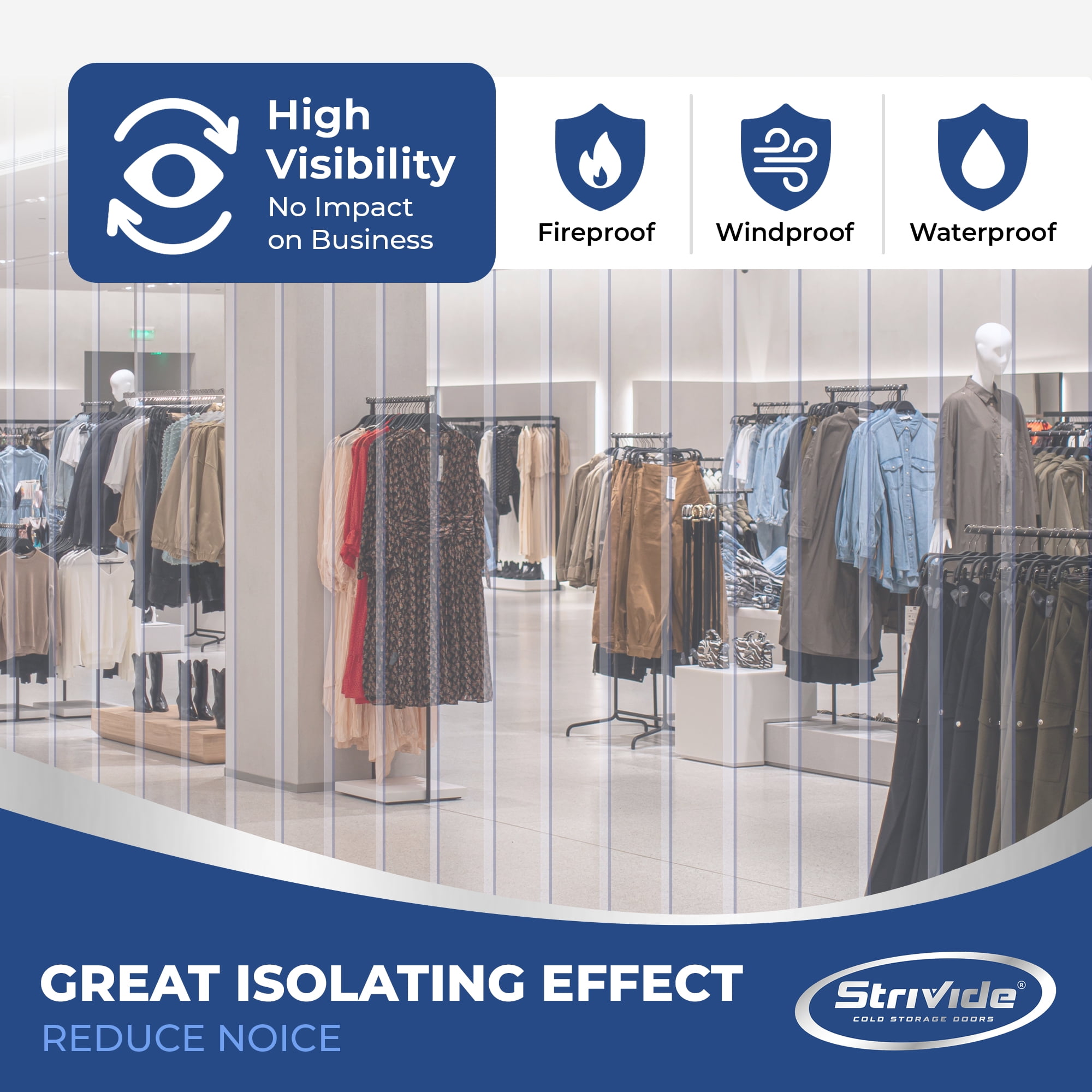 Strivide - Strip Door Curtain Kit - 36 in.(3 ft) Width X 84 in.(7 ft) Height - Clear Smooth 8" Wide x .08 in. Thick PVC Strip 50% Overlap - Complete Plastic Strip Door Kit - Universal Hanger