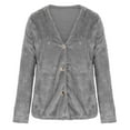 thumbnail image 5 of IROINNID Women's Short Woolen Jacket V-Neck Solid Color Long Sleeve Winter Casual Coat Cardigan, Gray, 5 of 9
