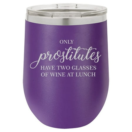

12 oz Double Wall Vacuum Insulated Stainless Steel Stemless Wine Tumbler Glass Coffee Travel Mug With Lid Have Two Glasses of Wine At Lunch Funny (Purple)