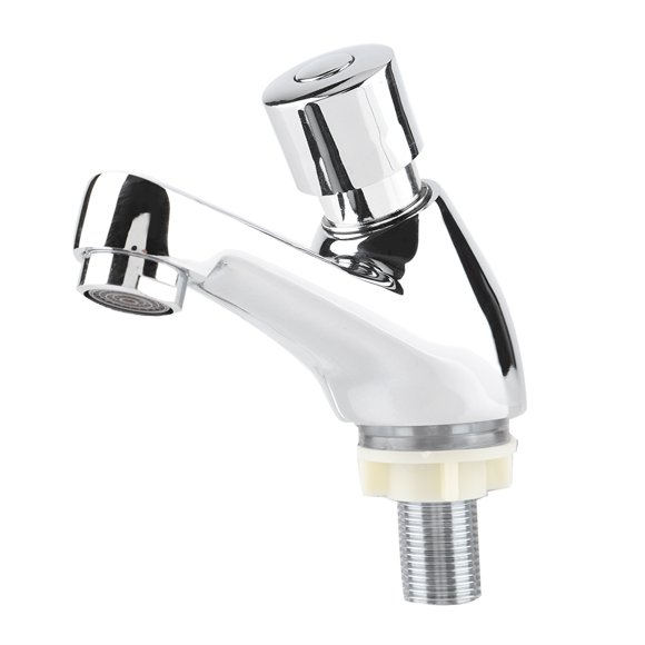 Samfox Faucet, Chrome Plated Self Closing Water Saving Time Delay Basin Sink Robinet Robinet pour Public Ktchen Bathroom