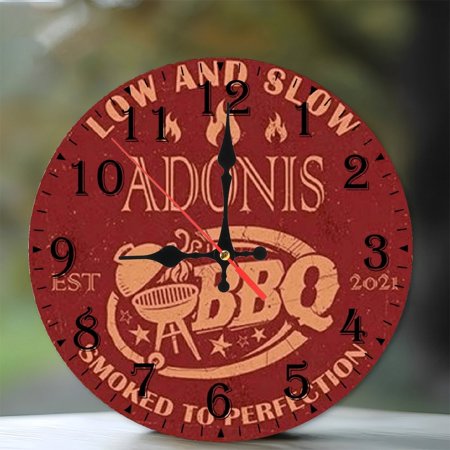 10 Inch Silent Wooden Wall Clock, Adonis BBQ Clock Low And Slow Silent Non Ticking Clock, Battery