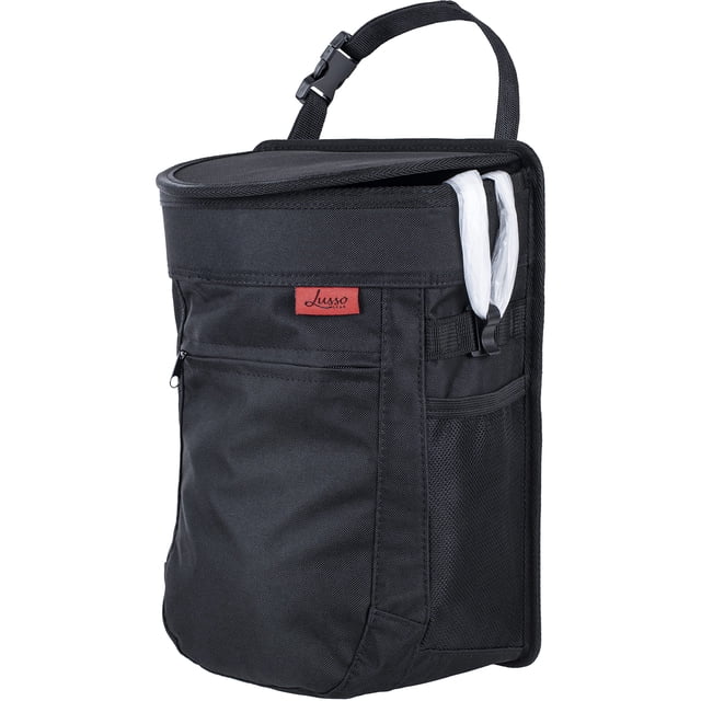 Bidón de basura para coche Lusso Gear, a prueba de derrames, 9,5 L, con tapa y forro, color negro