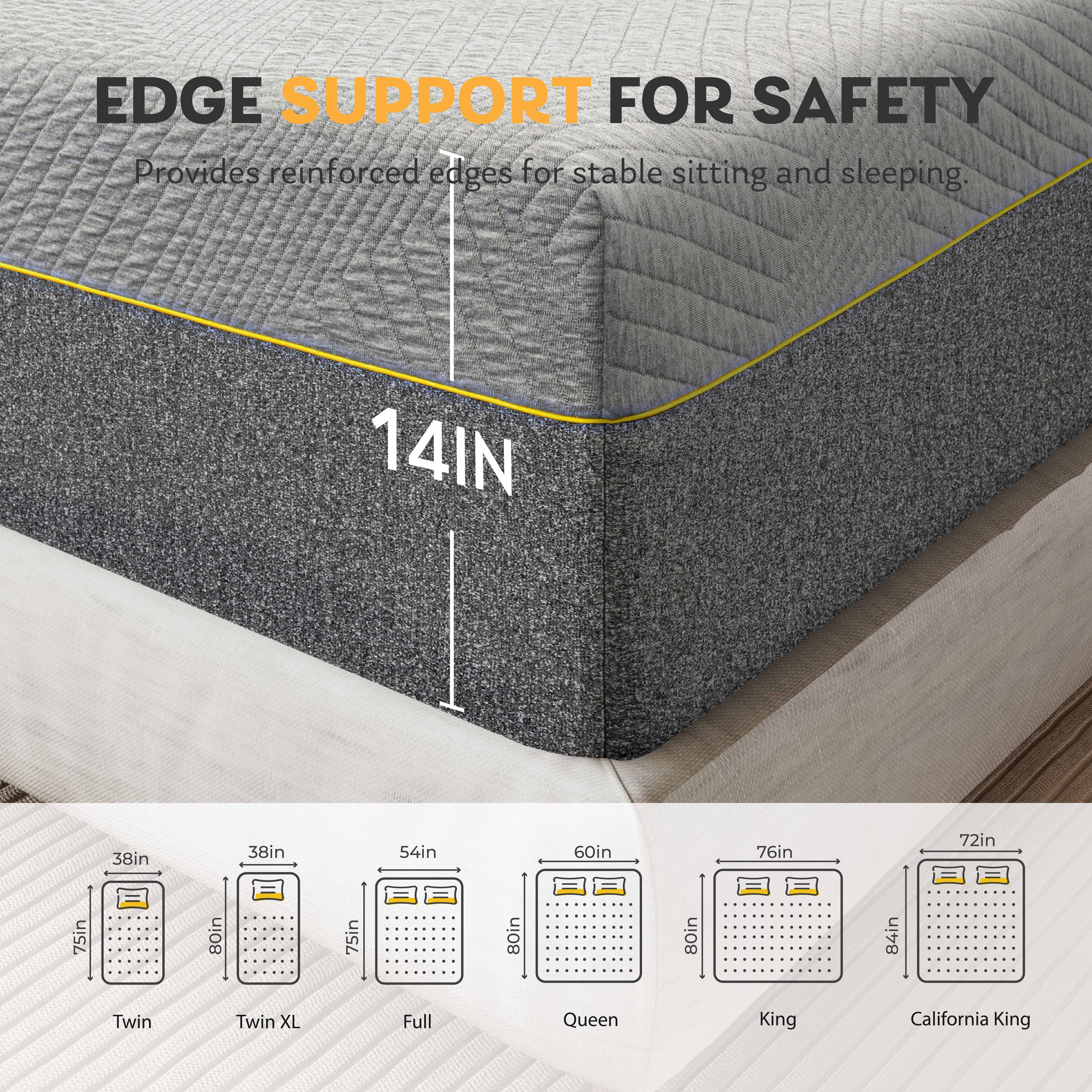 MLILY Ego Gray King Mattress,14 inch Gel Memory Foam Mattress, King Size Mattress in a Box, Medium