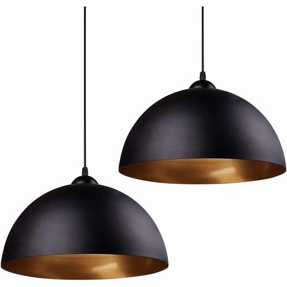 FRIDEKO HOME 2 Pack Black Metal Pendant Light Fixtures, 11.8" (W) Industrial Adjustable Hanging Lamp with E26 Base, Farmhouse Pendant Lighting for Kitchen Island, Bedroom (Without Bulb)