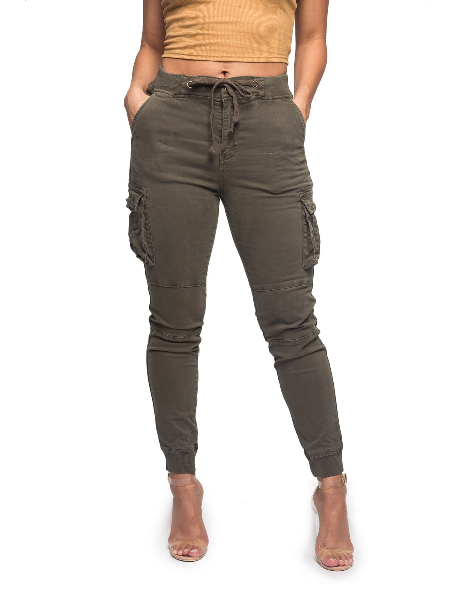 American Bazi Women's High Waisted Cargo Joggers Army Pants RJJ3405 - Olive  - 2X-Large