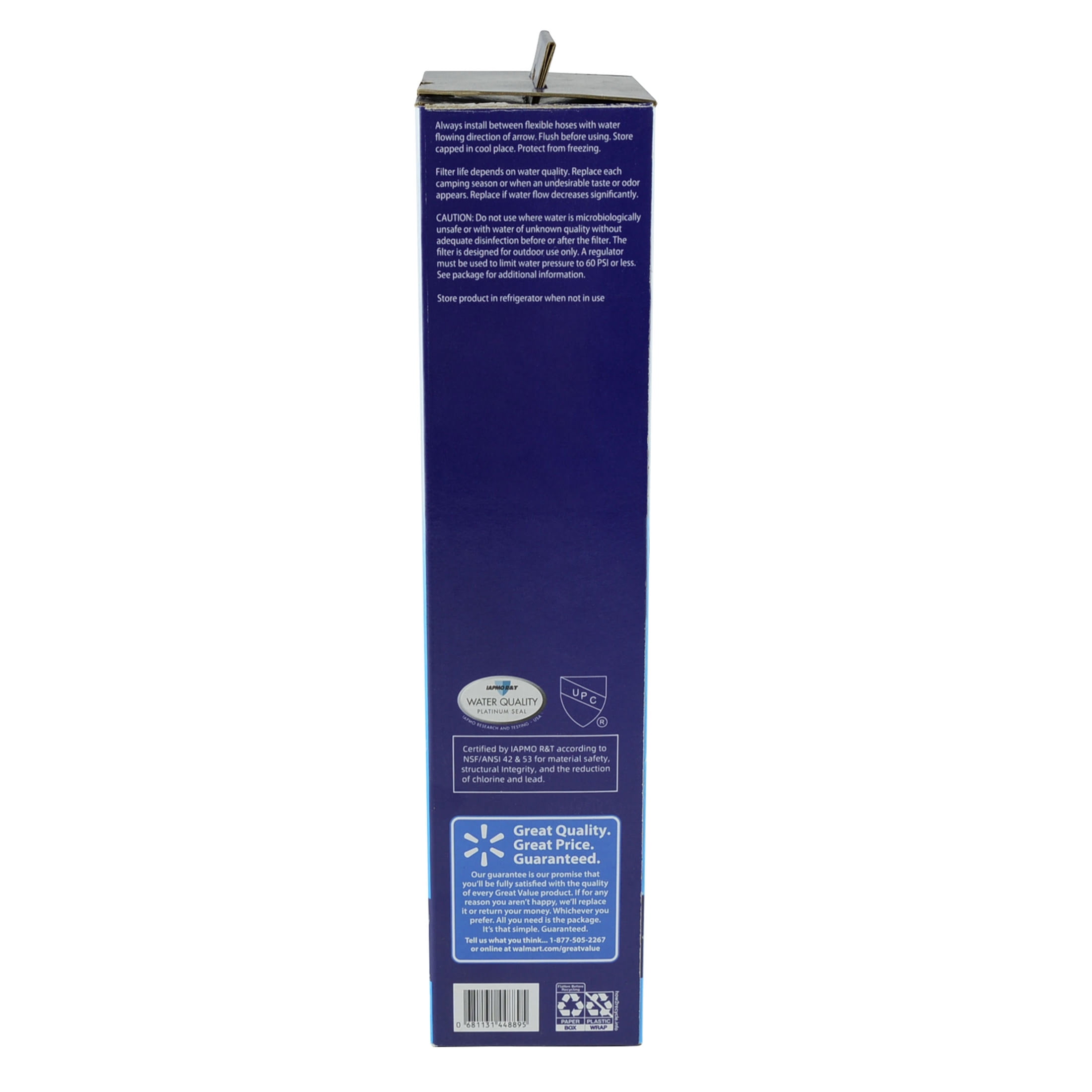 (2 pack) Great Value XL RV & Marine Water Filter, F202, White, Activated Carbon, for Camping/Garden/Bathtub