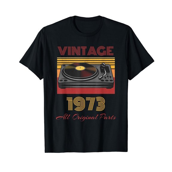 Vinyl Record Collector Vintage 1973 Old School DJ Birthday Black T-Shirt