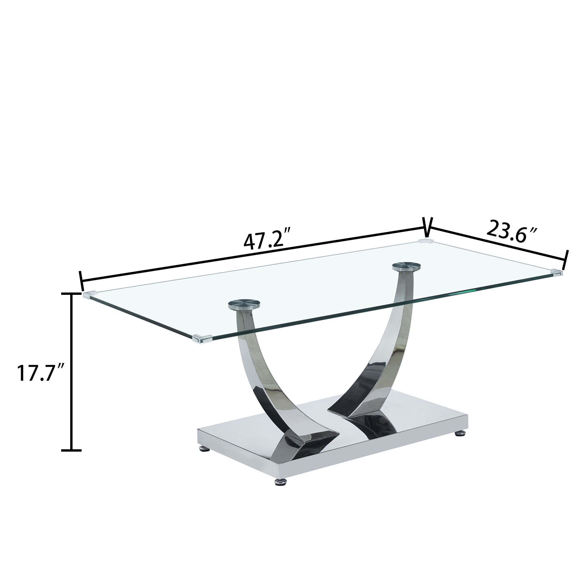 47" Glass Coffee Table, Modern Living Room Table with 0.39" Tempered Glass Top & Mirrored U-Shape Stainless Steel Base, Sofa Center Table for Apartment, Home, Office.