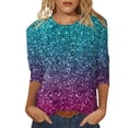 thumbnail image 2 of ICHUANYI Clearance Women's Fashion Printed T-shirt 3/4 Sleeves Blouse Round Neck Casual Tops(Blue, XXL) ICHUANYI WER2023080801497, 2 of 4
