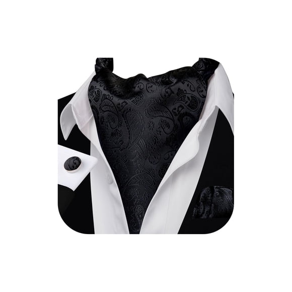 Conjunto de Ascot para Hombre Barry.Wang Negro con Diseño Paisley de Seda 126 cm