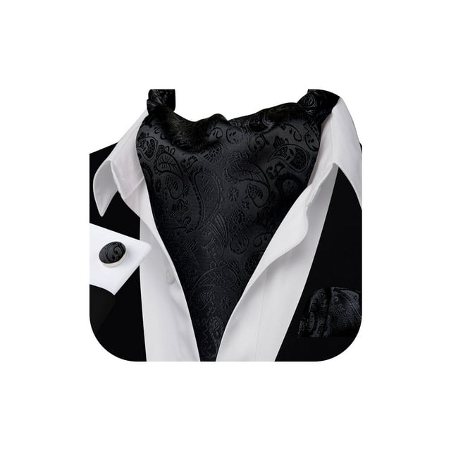 Conjunto de Ascot para Hombre Barry.Wang Negro con Diseño Paisley de Seda 126 cm