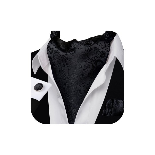 Conjunto de Ascot para Hombre Barry.Wang Negro con Diseño Paisley de Seda 126 cm