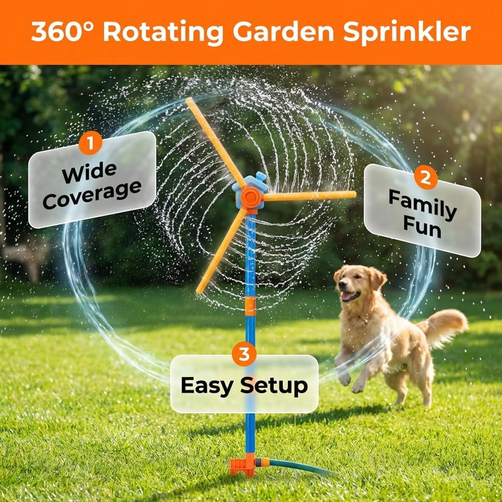 Windmill Water Sprinkler for Backyard, 360° Rotating Splash Sprinkler, Outdoor Summer Water Fun for Lawn, Garden & Inflatable Pool(RL 1 PC)
