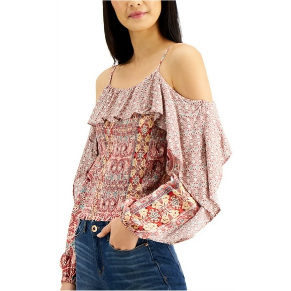 I.N.C Womens Mixed Print Cold Shoulder Blouse, Multicoloured, X-Large