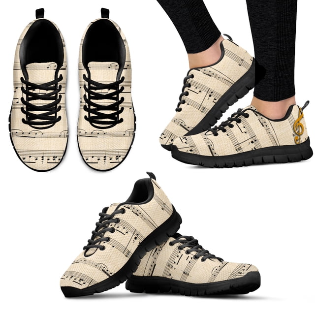 Zapatos planos casuales para mujer, zapatillas clásicas de malla con cordones y estampado musical de teclado de piano en 3D, calzado para mujer y niña