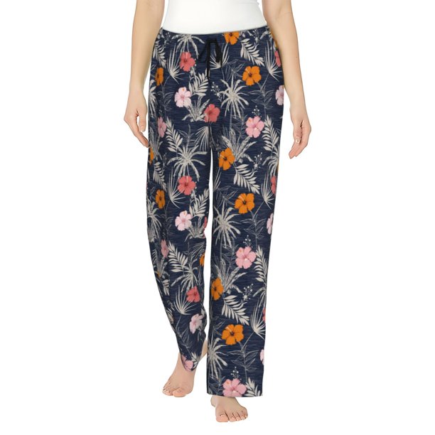 Fotbe Hawaiian Style Pantalones de Pijama para Mujer, Pantalones de Dormir, Pantalones Pj con Cordón y Bolsillos-3X-Large