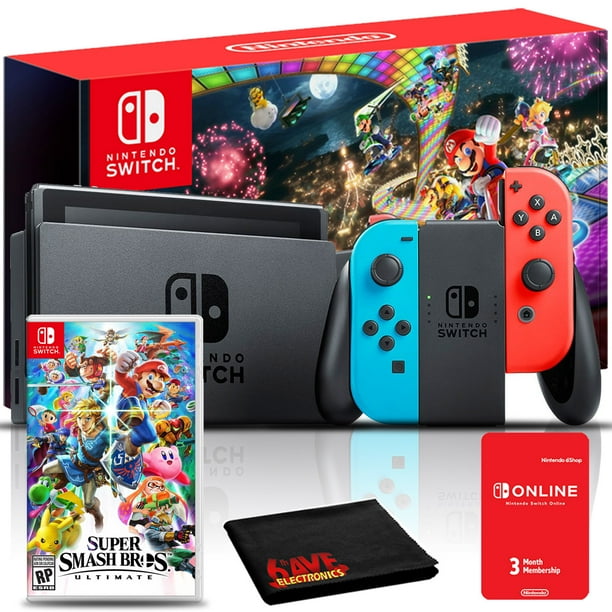 Nintendo Switch Super Smash Bundle: Super Smash Bros Ultimate and Nintendo  Switch 32GB Console with Neon Red and Blue Joy-Con 