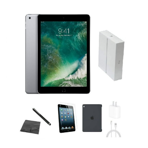 Restored Apple iPad 5th Gen A1823 (WiFi Cellular Unlocked) 32GB Space Gray Bundle w/ Case, Box, Tempered Glass, Stylus, Charger (Refurbished)