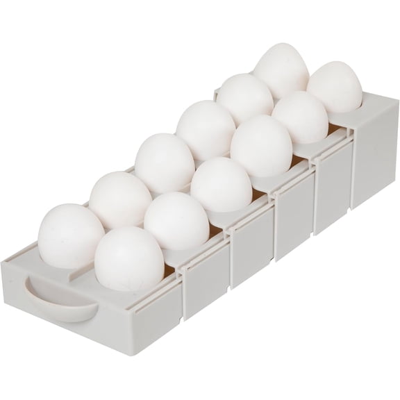 Think Up Designs Eggstra Space Egg Organizer for Refrigerator, Adjustable Container, Collapsible & Expandable Tray Egg Holder for Fridge Organizer, Space Saving Fridge Storage Solution - Dark Beige