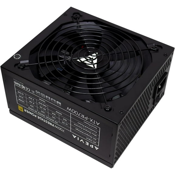 Apevia ATX-PR700W Prestige 700W 80  Gold Certified, ATX Active PFC, DC to DC Converter Design 135mm Silent Fan, RoHS Compliance, ATX Gaming Power Supply