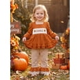 thumbnail image 3 of RUINIXCW Toddler Baby Girl Thanksgiving Outfit Infant Girls Fall Winter Clothes Turcky Long Sleeve Babydoll Shirts Bell Bottoms Flare Pants 2Pcs Set, 3 of 10