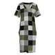 thumbnail image 4 of Vestido de bolsillo suelto para mujer vestidos de ocasión formal diseño cuadrado cuadros lineales verde salvia negro gris blanco, 4 of 7