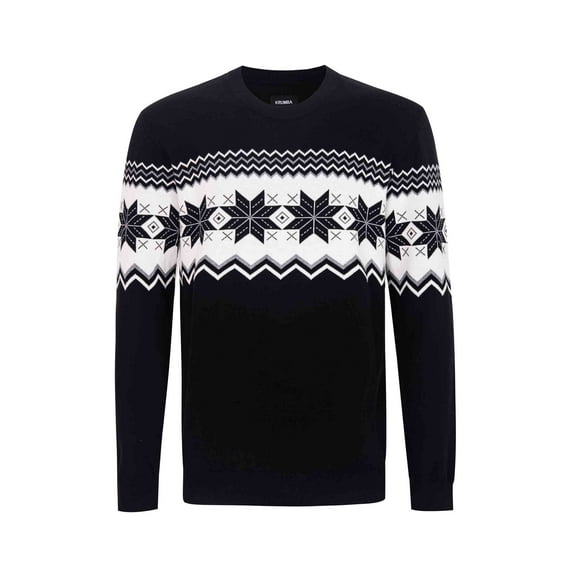 Krumba Chandail en Coton Tricoté pour Hommes Col Rond Manches Longues Noir 3TG