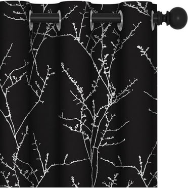 Deconovo Tree Branches Pattern Blackout Curtains, Thermal Insulated Room Darkening Drapes for Bedroom and Living Room, Black, 42W x 84L Inch, 2 Panels