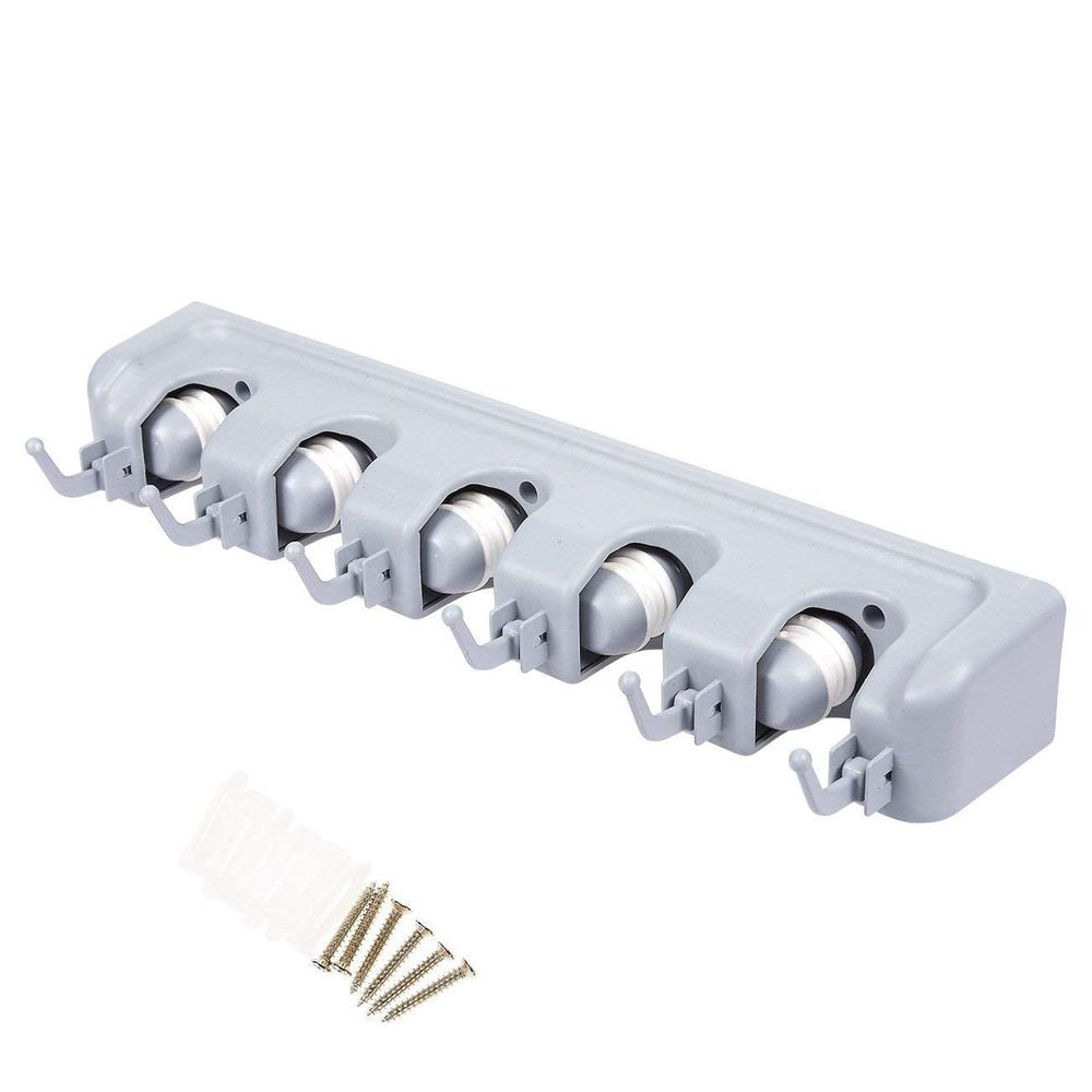 3 Positions, 2 pcs Compact /& Clean Design Wall-Mounted Mop Hooks SortWise /® Broom Mop Holder Organizer
