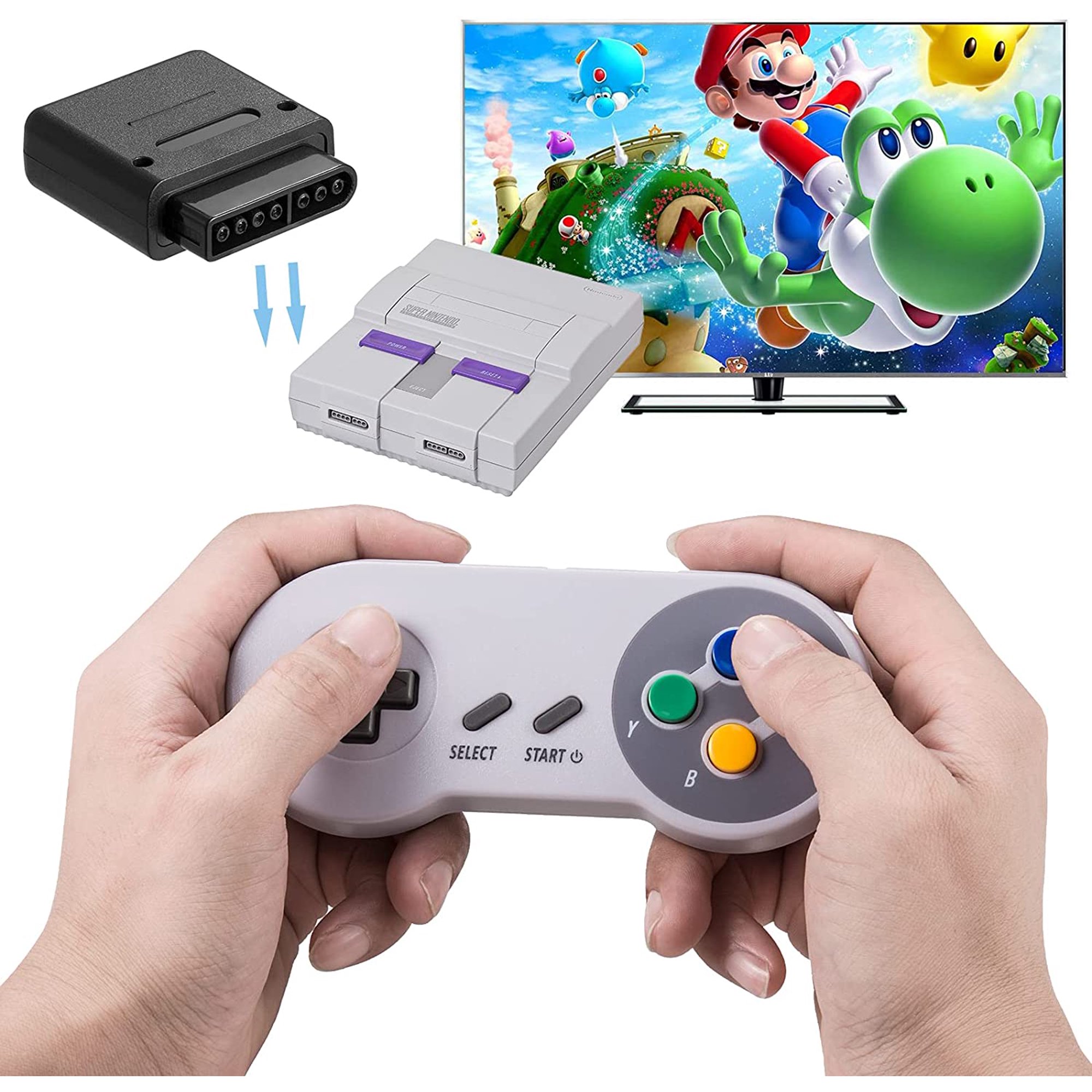 Miadore 2.4GHz SNES Wireless Controller, Rechargeable Classic Retro Gamepad for Original SNES Super Entertainment System Console（2Pack）