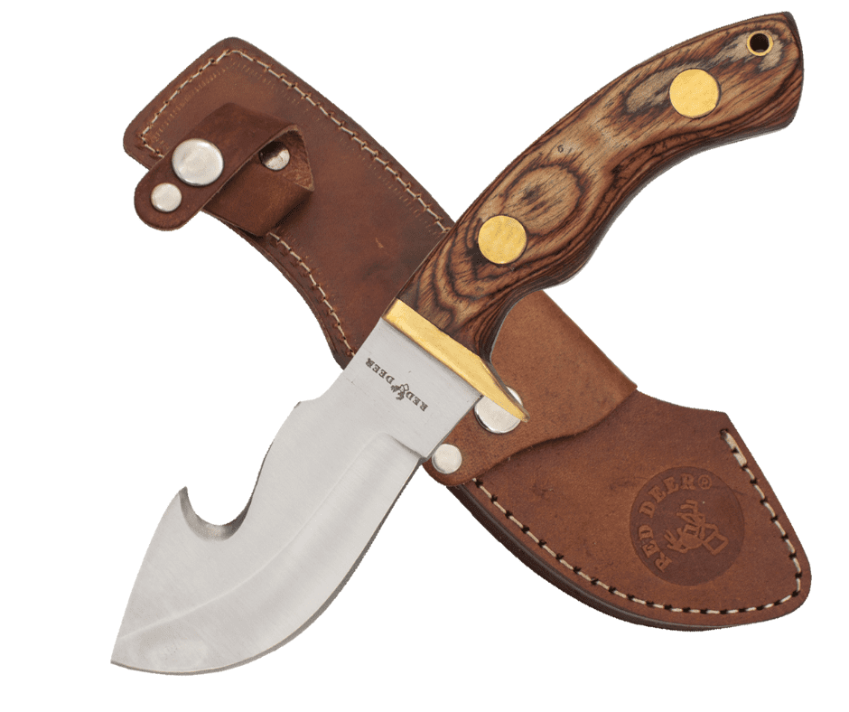 Red Deer Gut Hook Hunting Knife with Leather Sheath