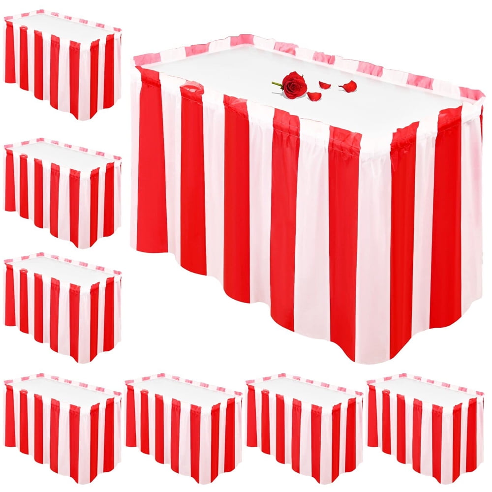 Pesonlook 8 Pack Table Skirt Disposable Red and White Striped Table