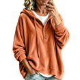 thumbnail image 2 of Women's Velvet Hoodie - Soft Velour Pullover Sweatshirt, Orange, 2 of 4