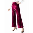 thumbnail image 2 of Women'S Velvet Elastic Waist Flare Leg Palazzo Long Pants Trousers Bell Bottom Casual Streetwear Trousers Wine Red M, 2 of 9