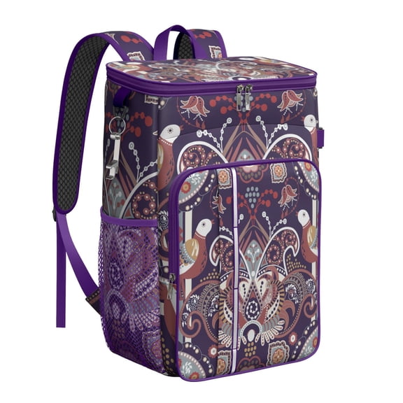 Boho Vintage Insulated Backpack Cooler - 20L Leakproof Soft Cooler Bag with Multiple Pockets, Ideal for Campers & Hikers