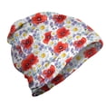 thumbnail image 1 of Flower Unisex Beanie, Poppy and Daisy Flower, Hiking Outdoors, Lavender Scarlet, by Ambesonne, 1 of 1