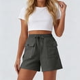 thumbnail image 4 of Women's Casual Linen Shorts Fashion Solid Color Drawstring Elastic Waist Summer Shorts Trendy Ladies Hiking Shorts with Pockets Vacation Outfits, 4 of 6