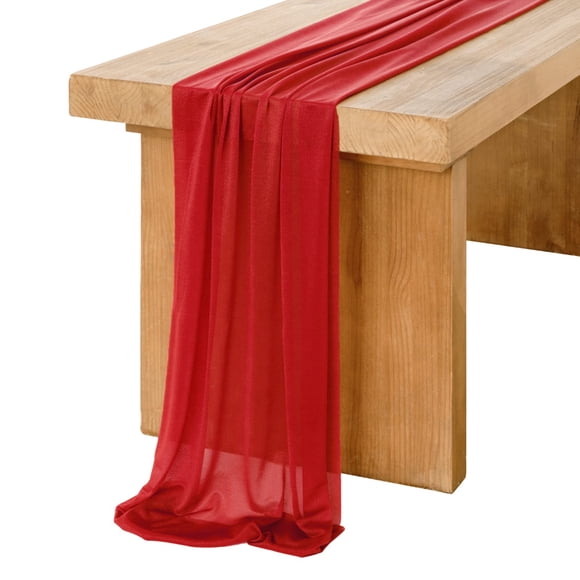 Camino de mesa Ling's Moment, 426 cm, chifón transparente, rojo