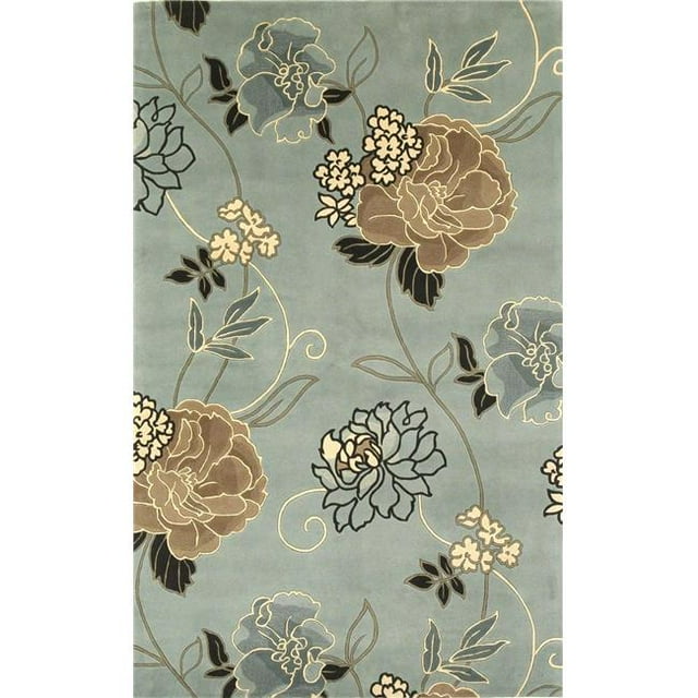 HomeRoots 352717 Tapis en Laine Bleu et Beige 3 Pi 3 Po x 5 Pi 3 Po