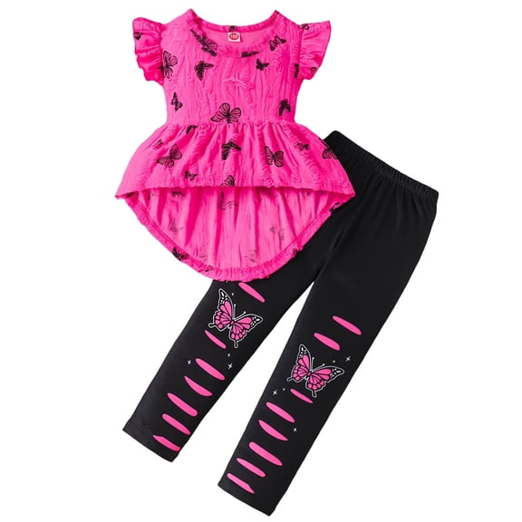Karoyedx Girls' Clothing Sets Tween Girl Clothes Short Sleeve Top Pants 2 Pieces Spring Summer Outfit Set Hot Pink Size,3-4 Years