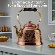DEMMEX 1.6 Qt Heavy Gauge Solid Copper Tea Kettle – 1mm Thick Handmade Turkish Stovetop Teapot with Brass Handle (Engraved)