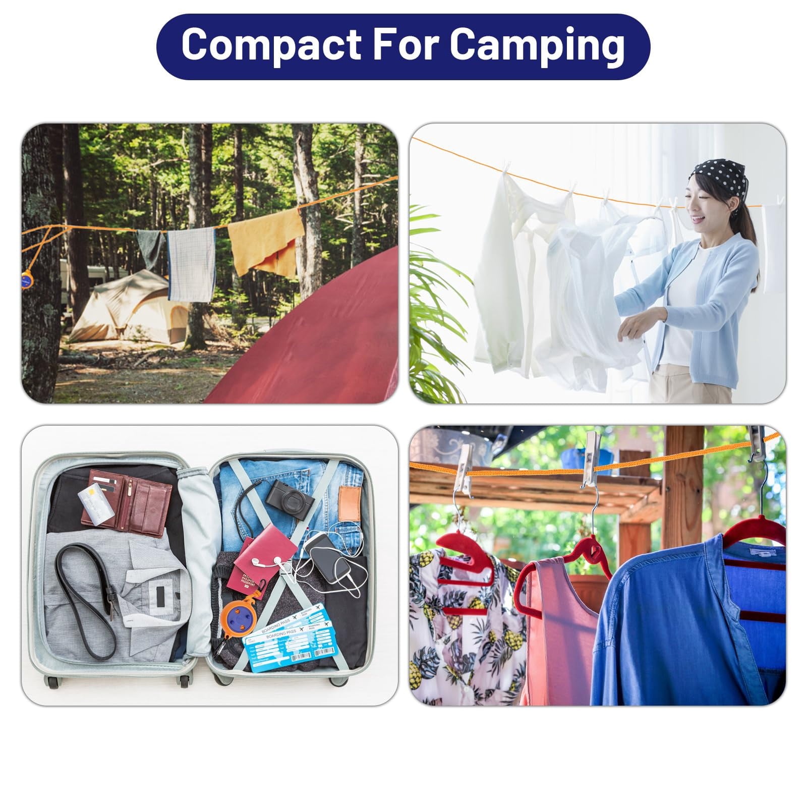 Sherry Portable Travel Clothesline Cord,Adjustable 26ft/8M Camping Retractable Clothes line,Elastic Laundry Drying Rope for Outdoor/Indoor, Travel, Camping