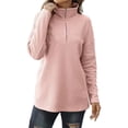 thumbnail image 4 of Women Long Sleeves Knit Top Turn Down Collar Zipper V Neck Loose Type Casual T Shirt Pink XXL, 4 of 7