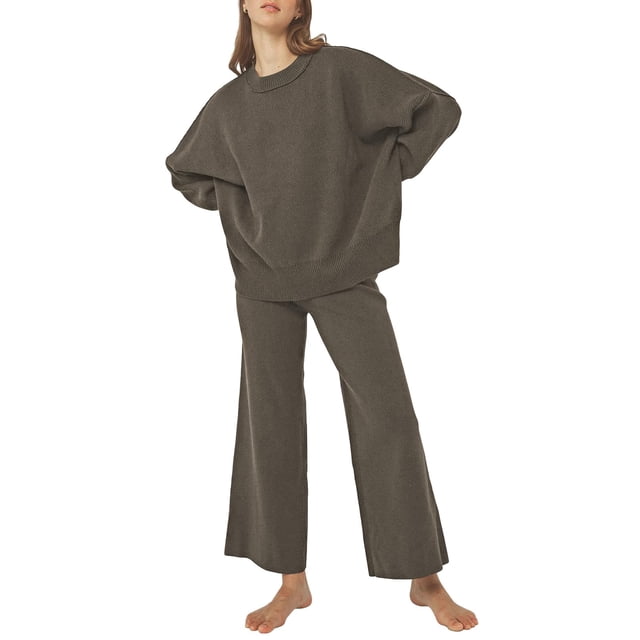 Suéter y pantalones Lounge Set Pink Queen para mujer, gris y marrón