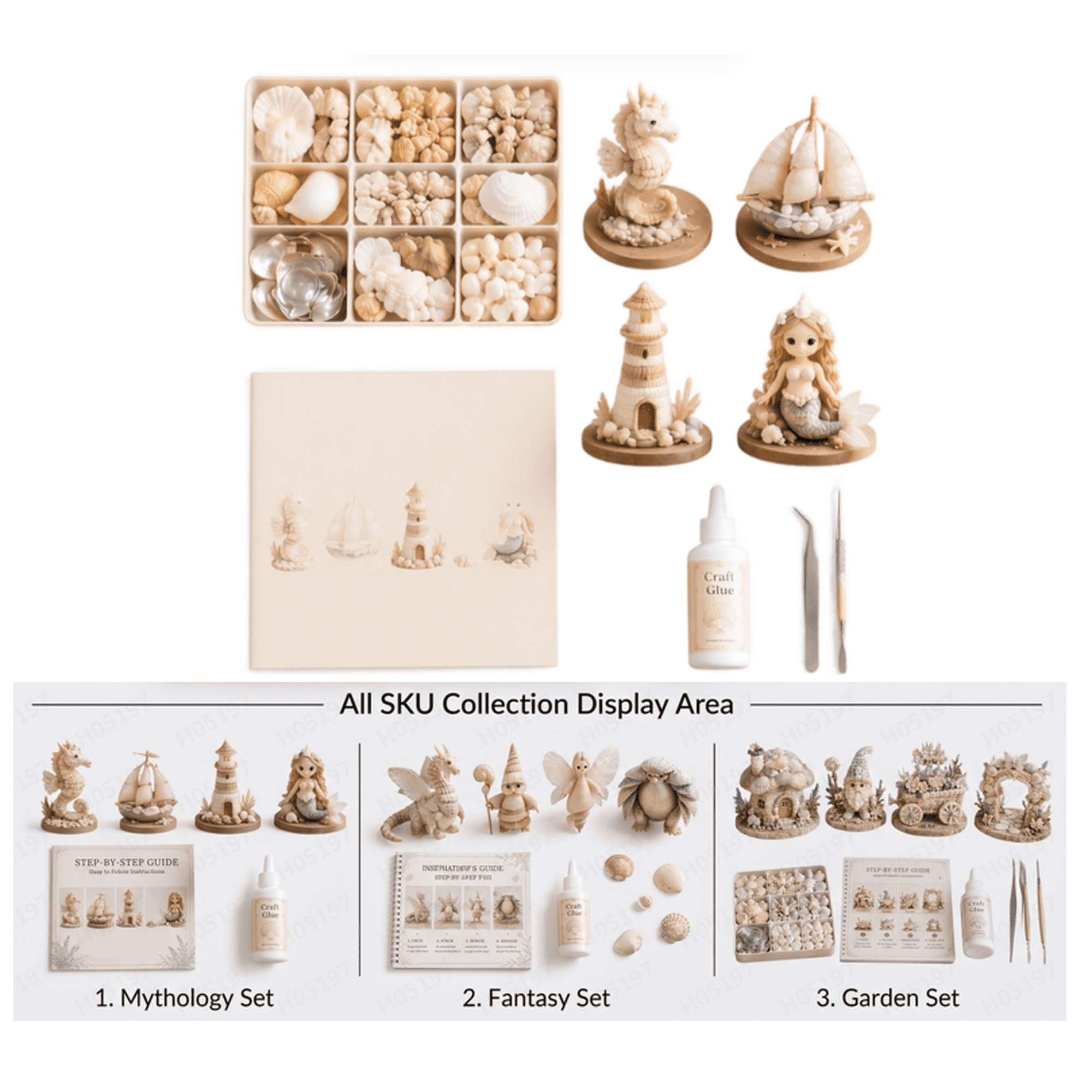 Seashell Fantasy Creatures DIY Craft Kit Themed Collection Craft Set Easy Assembly Project for Bedroom Living Room Ornament (B)