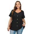 thumbnail image 6 of LATWIIV Womens Summer Short Sleeve Shirts Button Up Tunic Tops Casual Blouse Spring T-Shirts Black_1X, 6 of 7