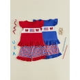 thumbnail image 3 of BemeyourBBs Toddler Baby Girls 4th of July Outfit Patriot Independent Day Clothes Fly Sleeve Embroidery American Flag Bow T Shirt Tops with Plaid Shorts Set Toddler Baby Girl Summer Outfit, 3 of 9